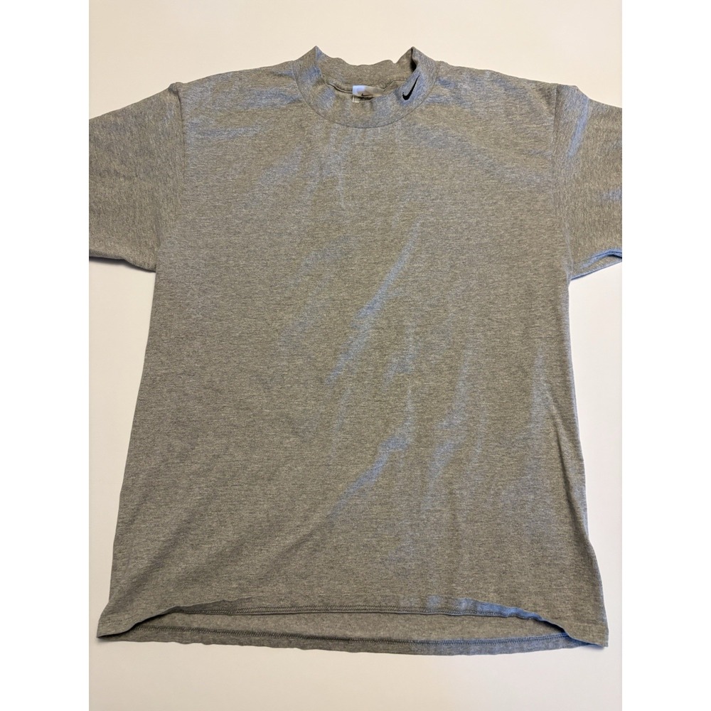 Vintage Nike Mock Neck Shirt Mens Large Grey Mini Swoosh Long Sleeve USA 90s